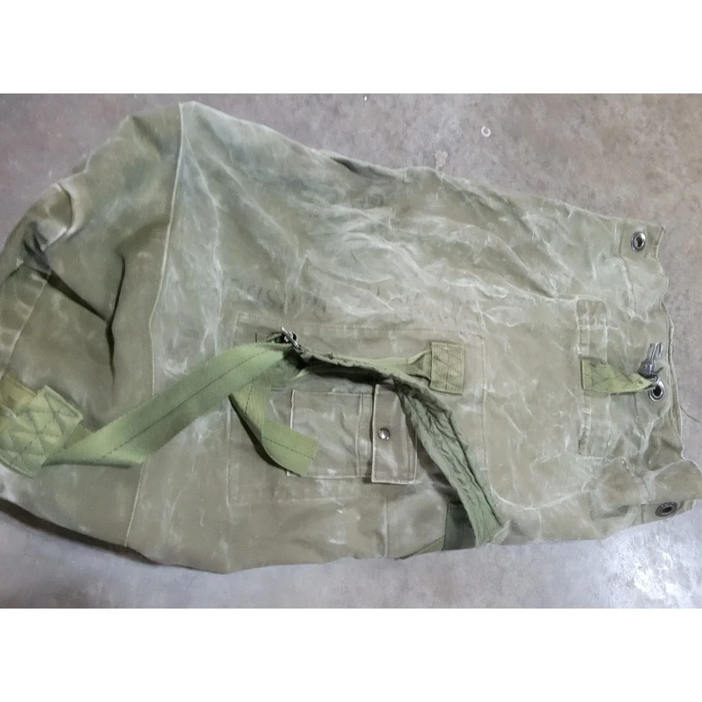 Vintage Military Surplus Olive Drab Canvas Duffle Bag Backpack Sea Bag Rugged